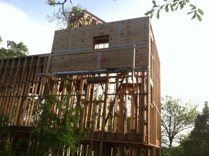 The first few rows of sheathing installed