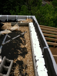scraps of foam behind the concrete edge